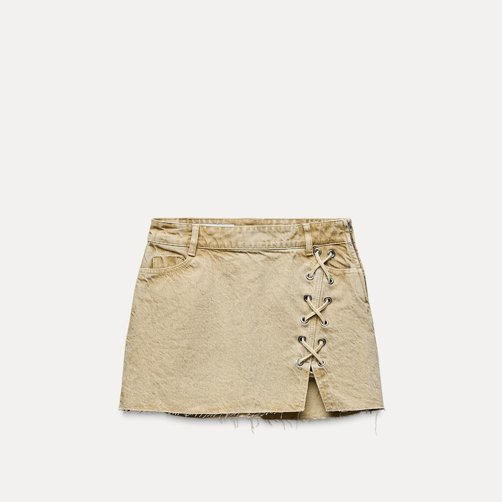 Tan Lace-Up Mini Skirt